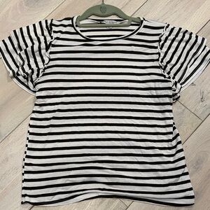 Green Envelope Sage and White Striped Blouse Flowy Sleeves Stretchy